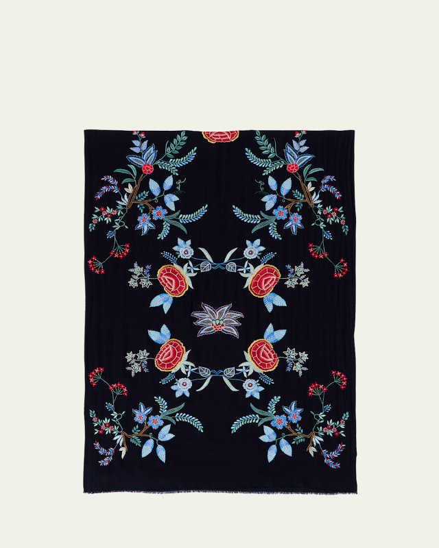 Embroidered Floral Cashmere & Silk Scarf