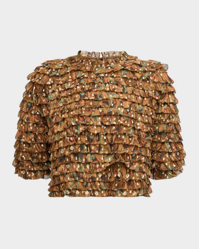 Carmella Tiered Ruffle Silk-Blend Blouse