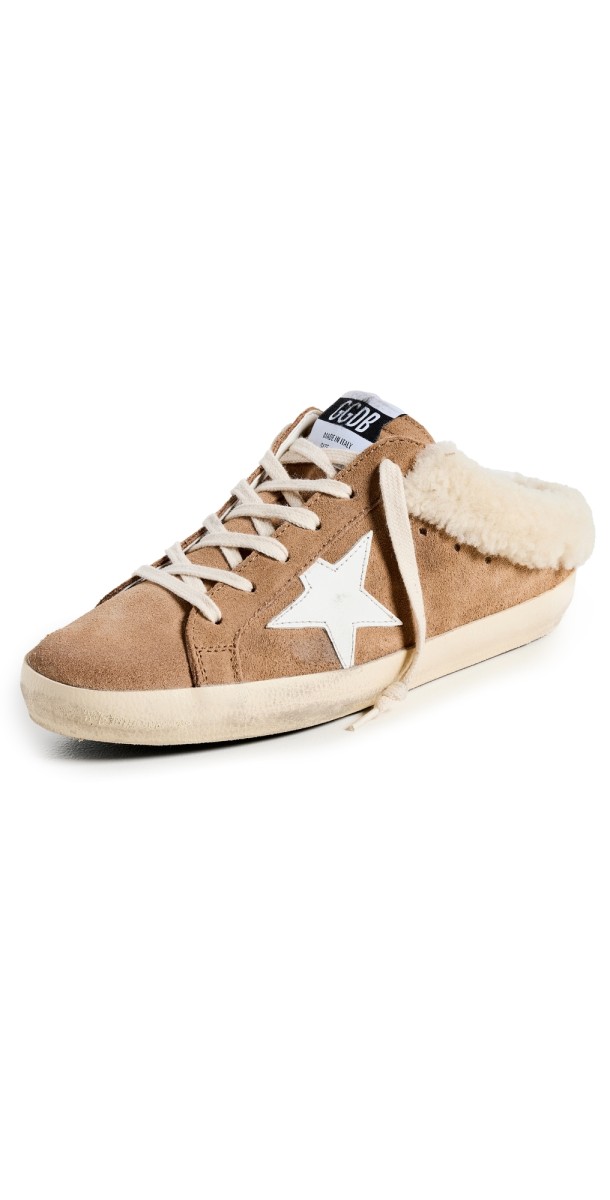 Golden Goose Super-Star Sabot Suede Upper Leather Star Shearling Lining Sneakers TABACCO/WHITE