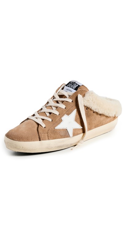 Golden Goose Super-Star Sabot Suede Upper Leather Star Shearling Lining Sneakers TABACCO/WHITE