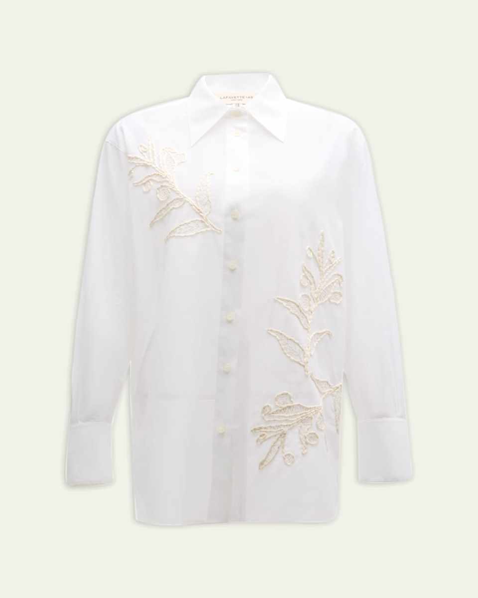 Oversized Embroidered Cotton Voile Shirt