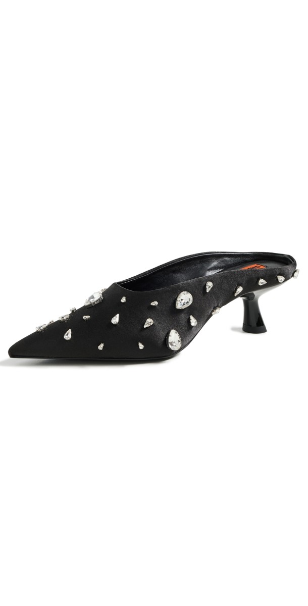 SIMONMILLER Teardrop Crystal Pointed Gala Mules Black/Clear
