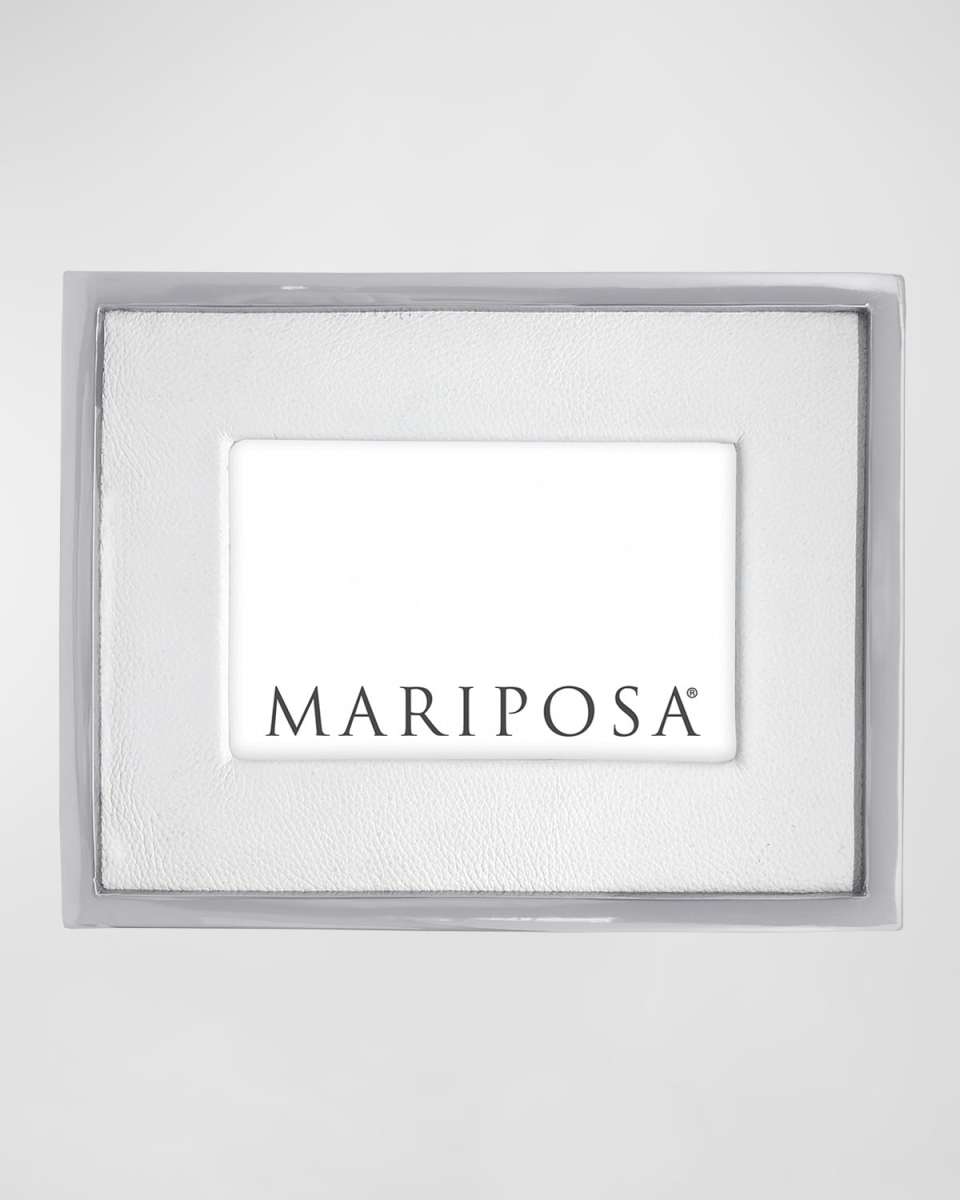 White Leather w/ Metal Border Frame, 4" x 6"