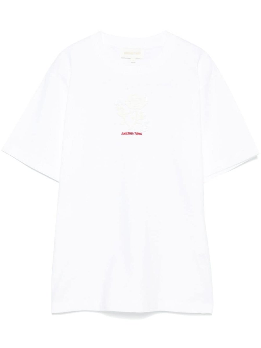 floral-appliqué T-shirt