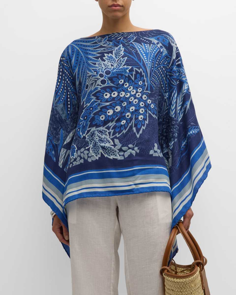 Amazonia Navy Print Cashmere-Blend Poncho