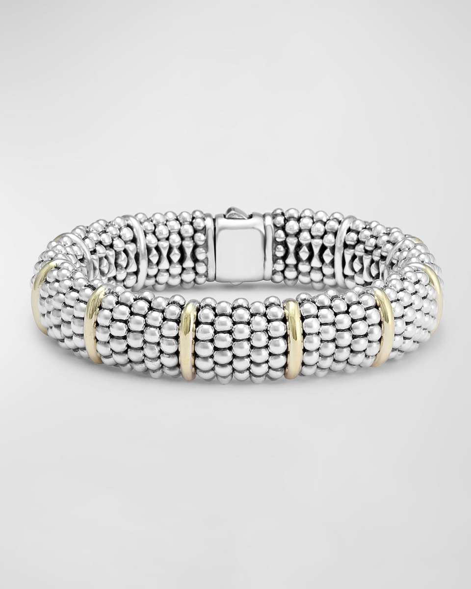 Silver Caviar Oval Bracelet with 18k Gold, 15mm