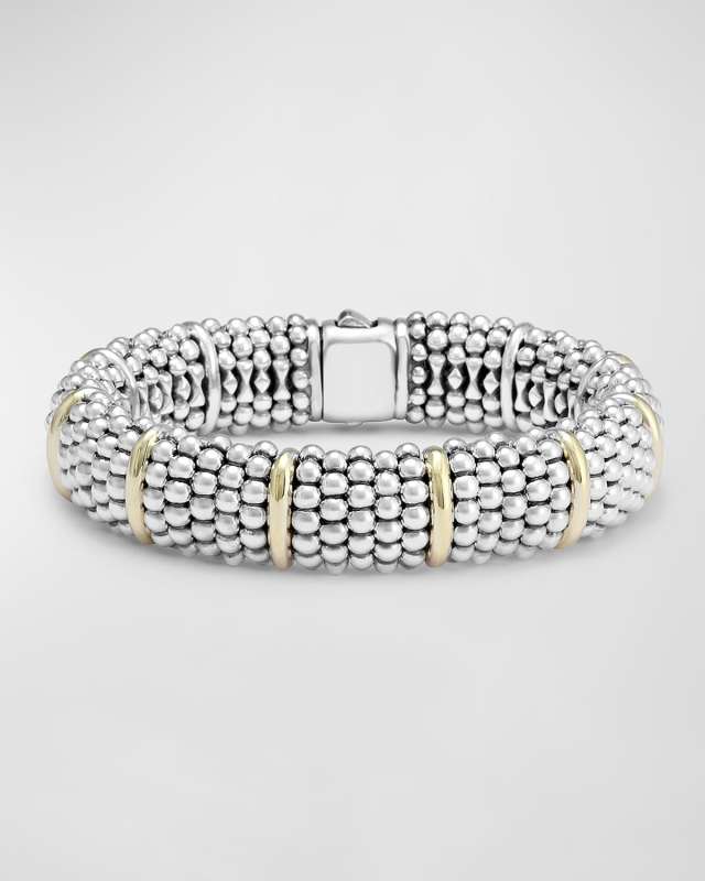 Silver Caviar Oval Bracelet with 18k Gold, 15mm