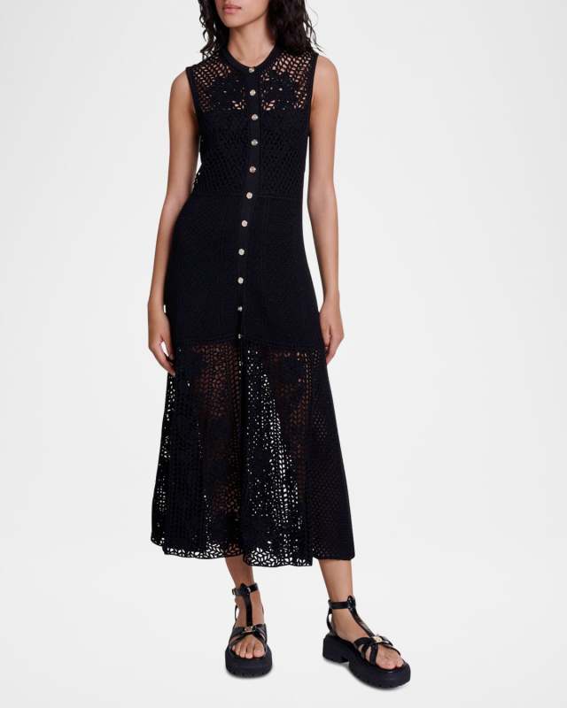 Rita Floral Crochet Knit Midi Dress