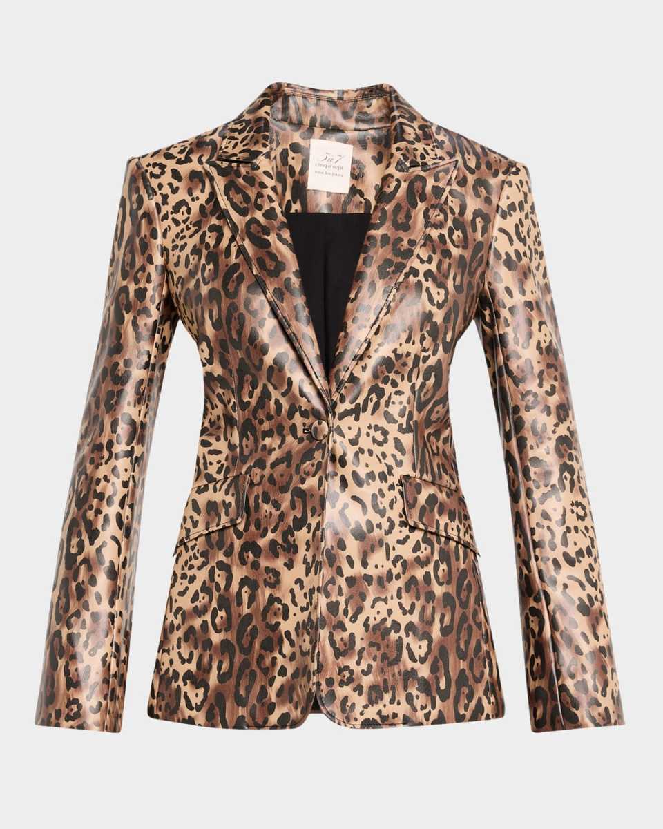 Leopard Faux Leather Blazer