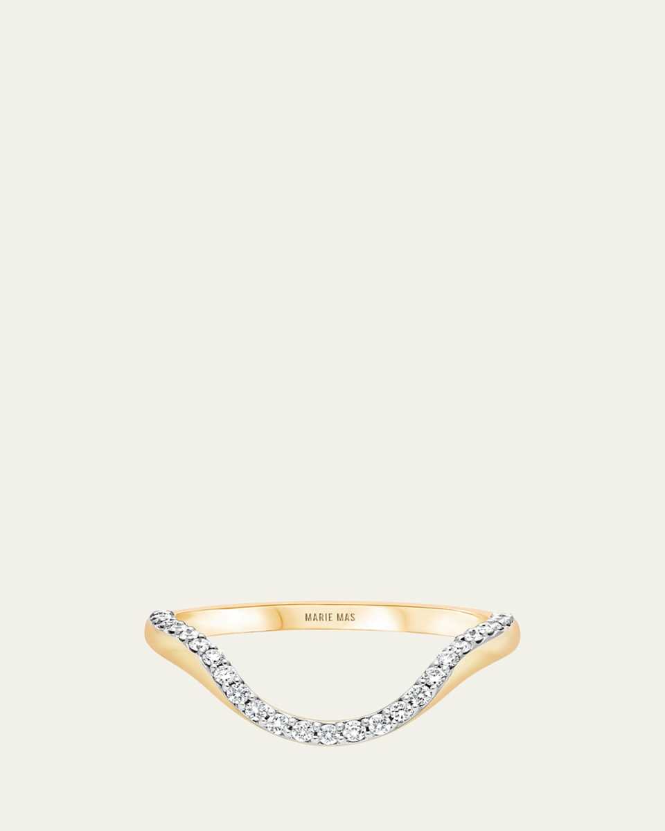 18K Yellow Gold Half Pave Diamond Halo Ring