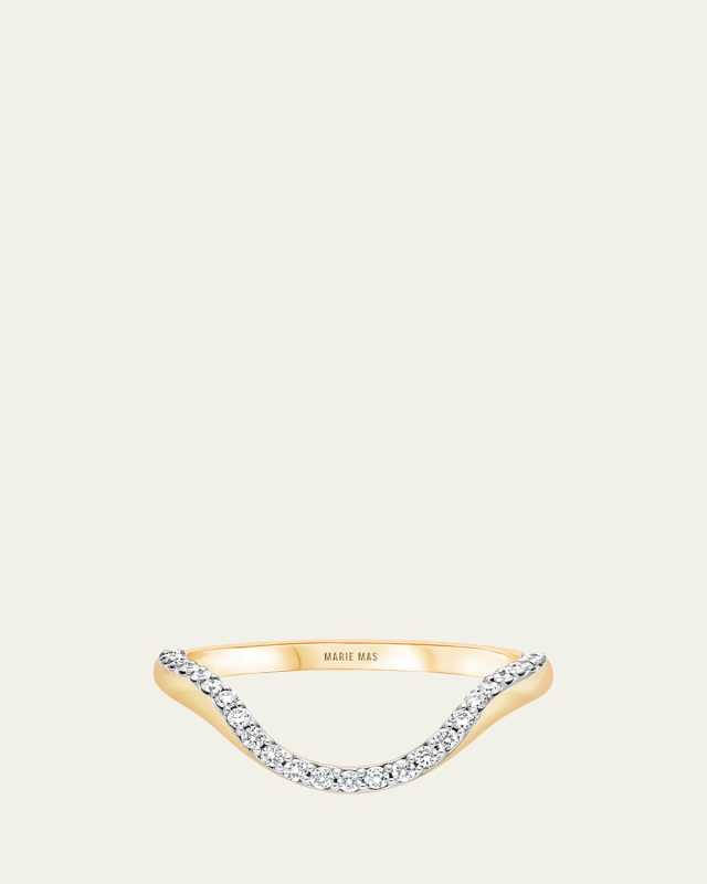 18K Yellow Gold Half Pave Diamond Halo Ring