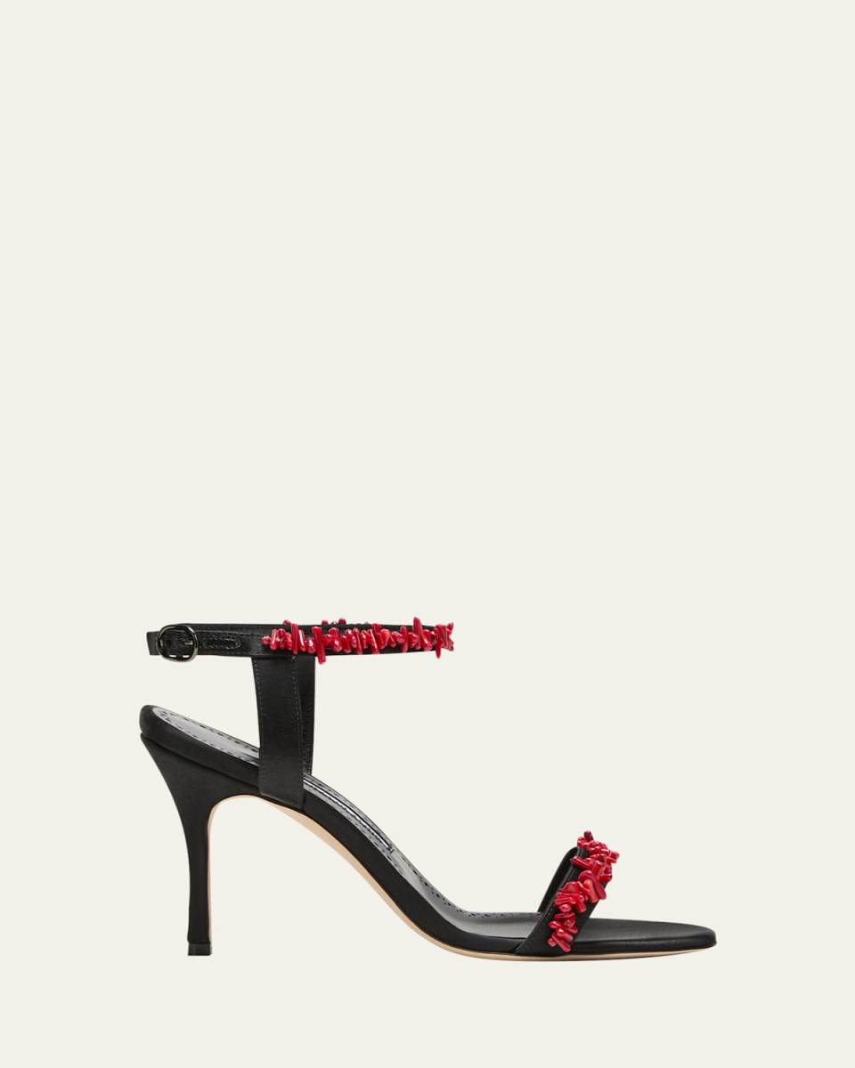 Cienzan Beaded Silk Ankle-Strap Sandals