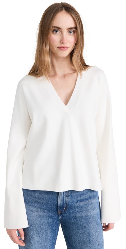 Good American V Neck Bell Sleeve Sweater Ivory001