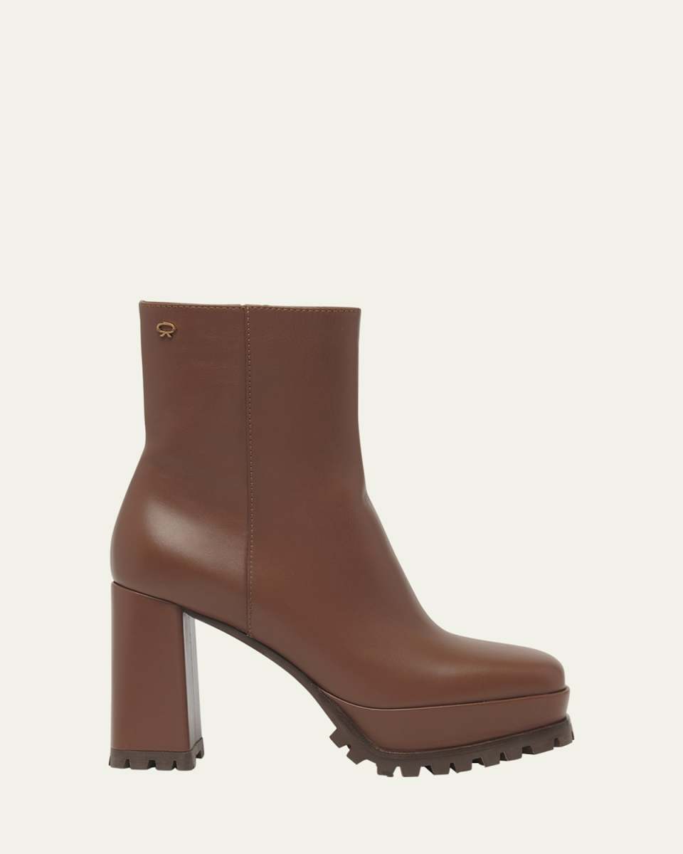 Leather Square-Toe Platform Booties