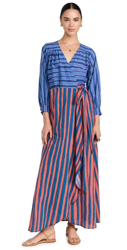 Natalie Martin Collection Kate Long Sleeve Combo Dress Batik Stripe Navy