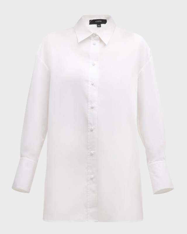 Berton Button-Down Cotton Poplin Blouse