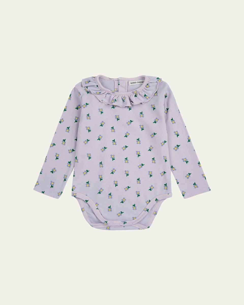 Girl's Pansy Floral-Print Ruffle Bodysuit, Size 3M-24