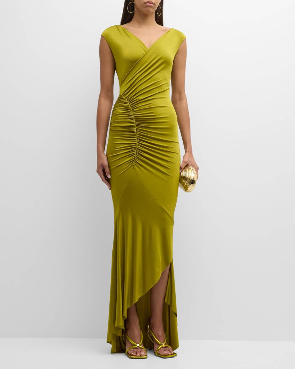 Iceland Ruched High-Low Column Gown