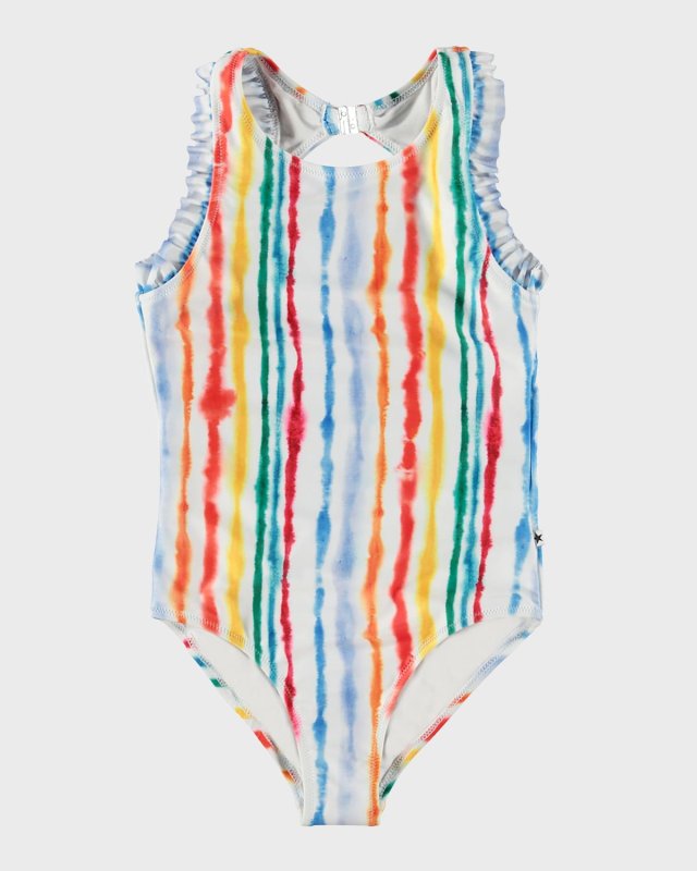 Girl's Noona Multicolor Striped One Piece Swimsuit, Size 4-