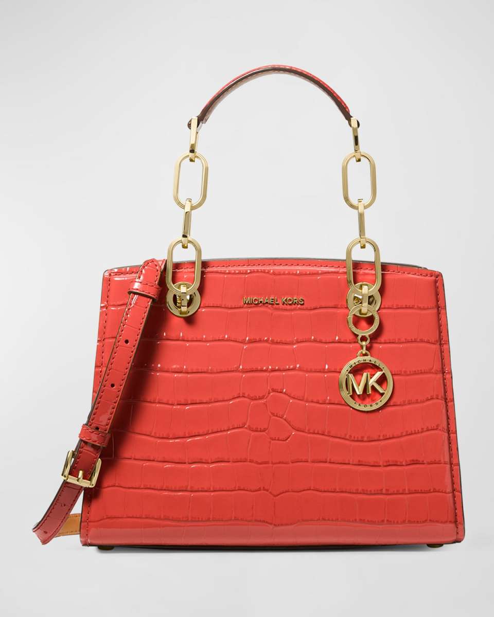 Cynthia Small Croc-Embossed Satchel Bag