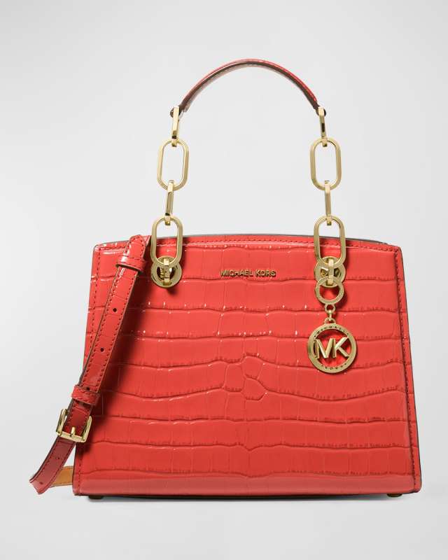 Cynthia Small Croc-Embossed Satchel Bag