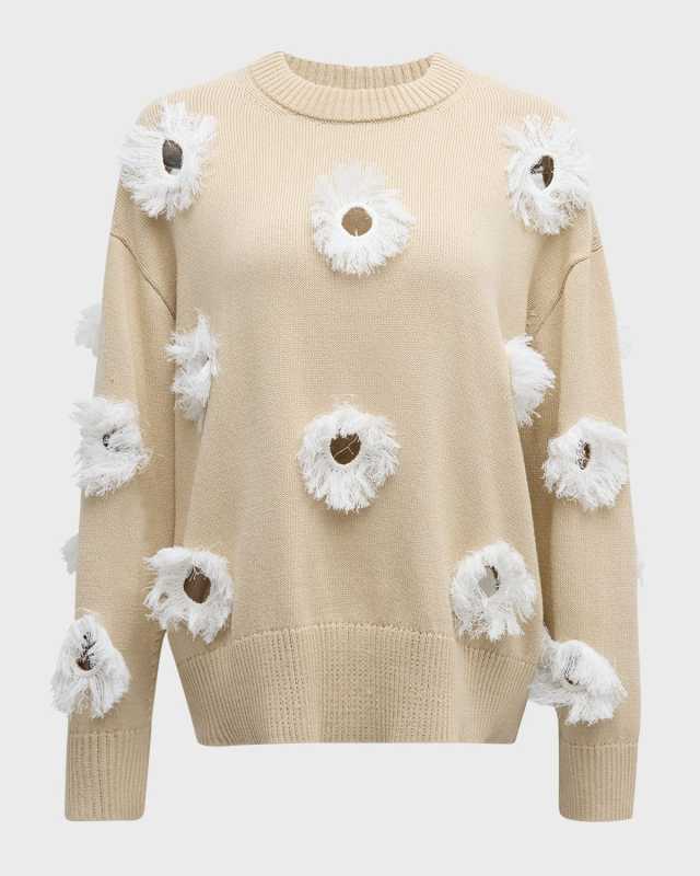 Fringe-Trim Cutout Sweater