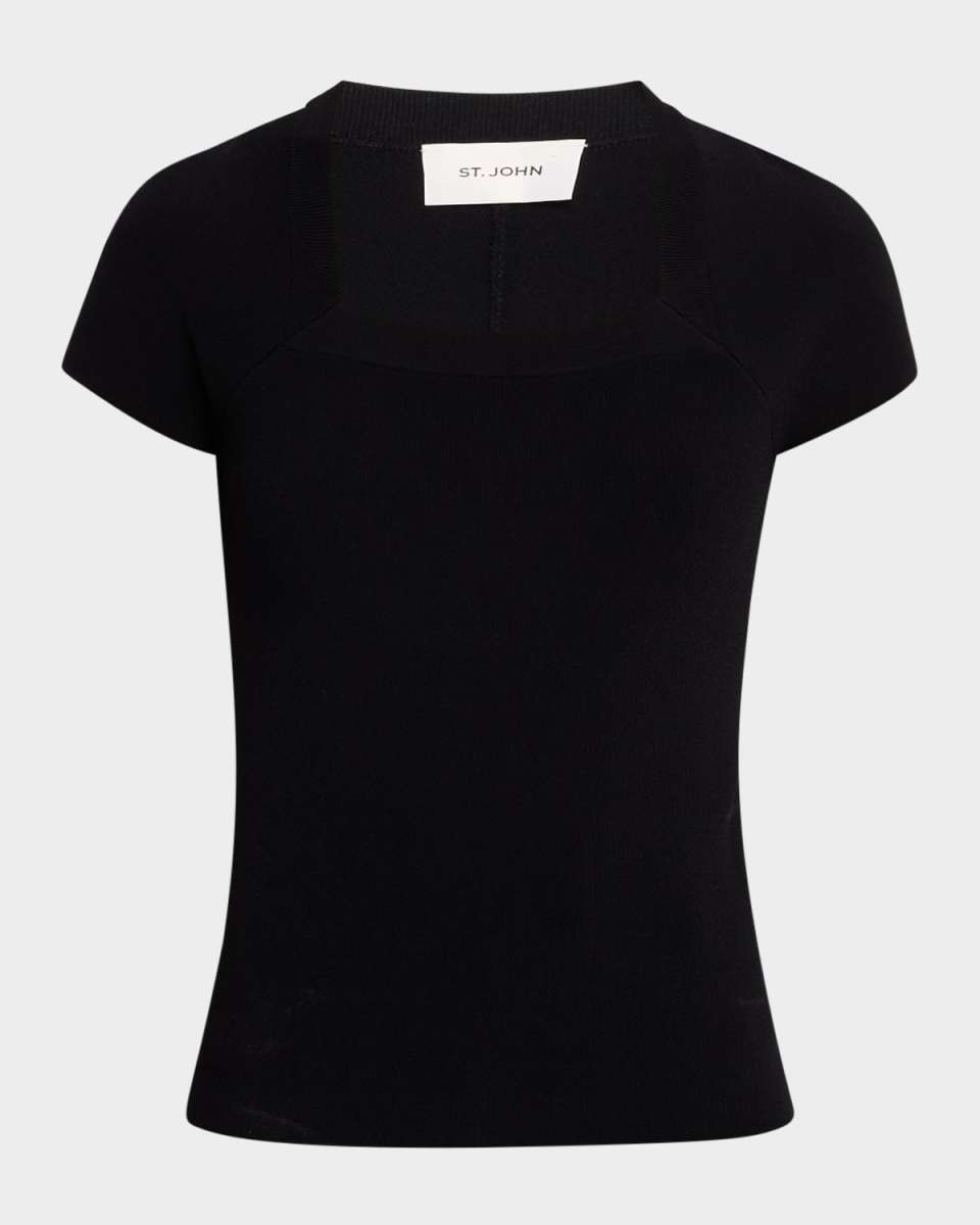 Interlock Knit Cap-Sleeve Sweater