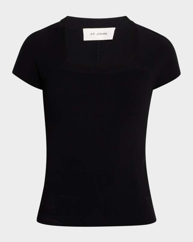 Interlock Knit Cap-Sleeve Sweater