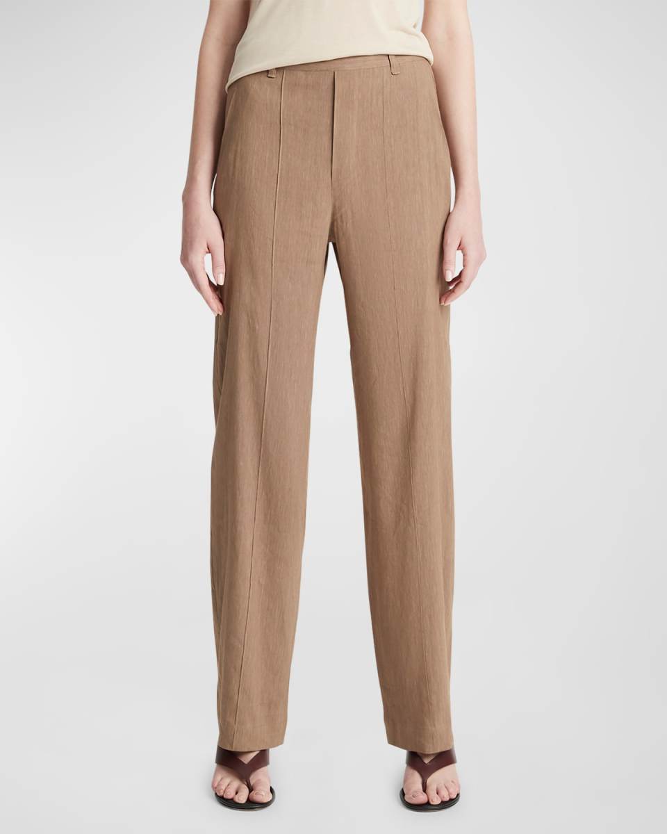 High-Waist Pull-On Linen-Blend Trousers