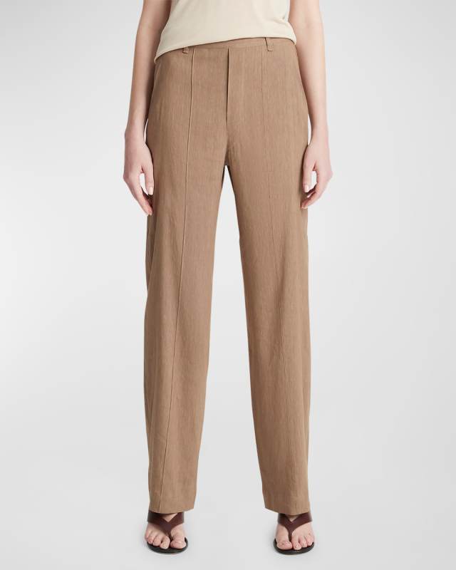 High-Waist Pull-On Linen-Blend Trousers