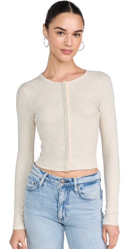 Leset Kelly Long Sleeve Snap Down Cardigan Oatmeal
