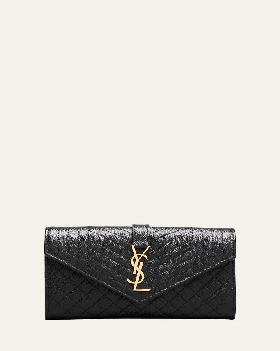 YSL Monogram Triquilt Large YSL Flap Wallet in Grained Leather