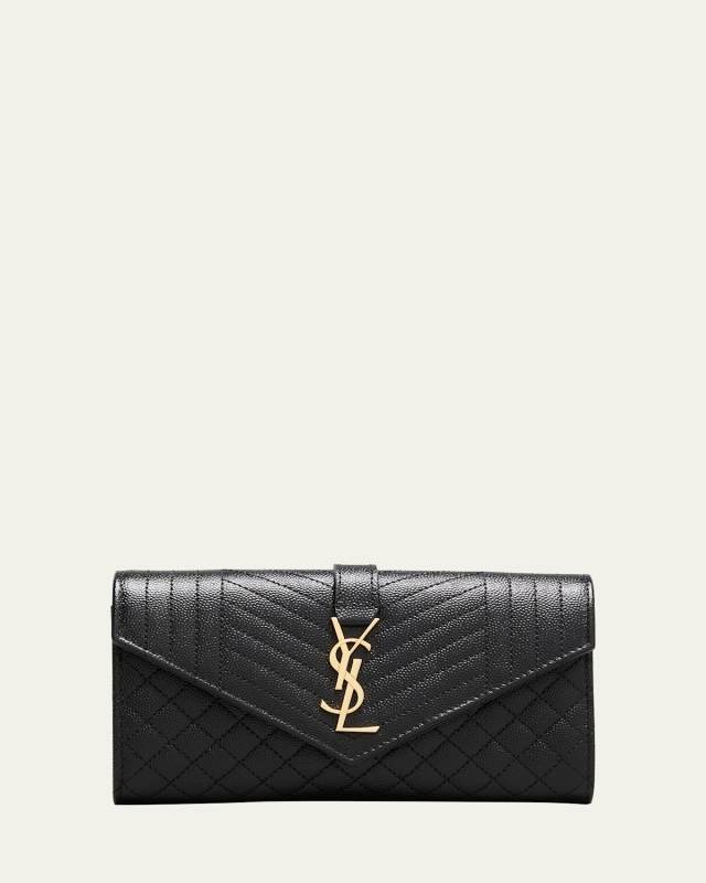 YSL Monogram Triquilt Large YSL Flap Wallet in Grained Leather
