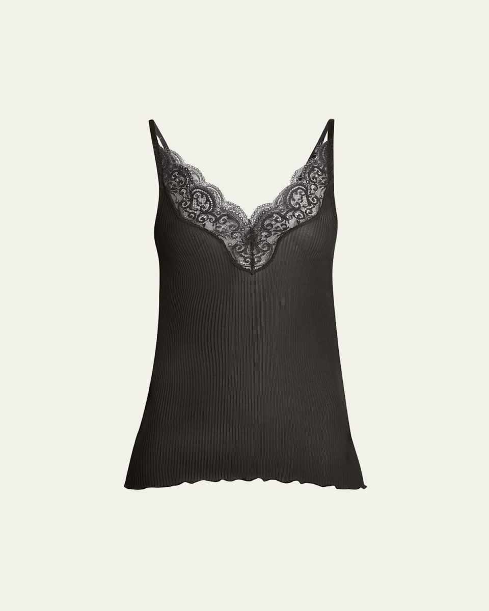 Ribbed Knit Tank Top with Lace Detail