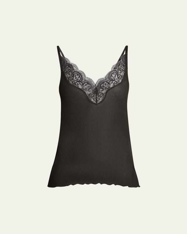 Ribbed Knit Tank Top with Lace Detail