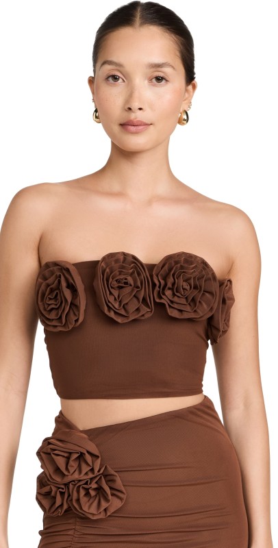 AFRM Este Tube Top with Rosettes Dark Clay