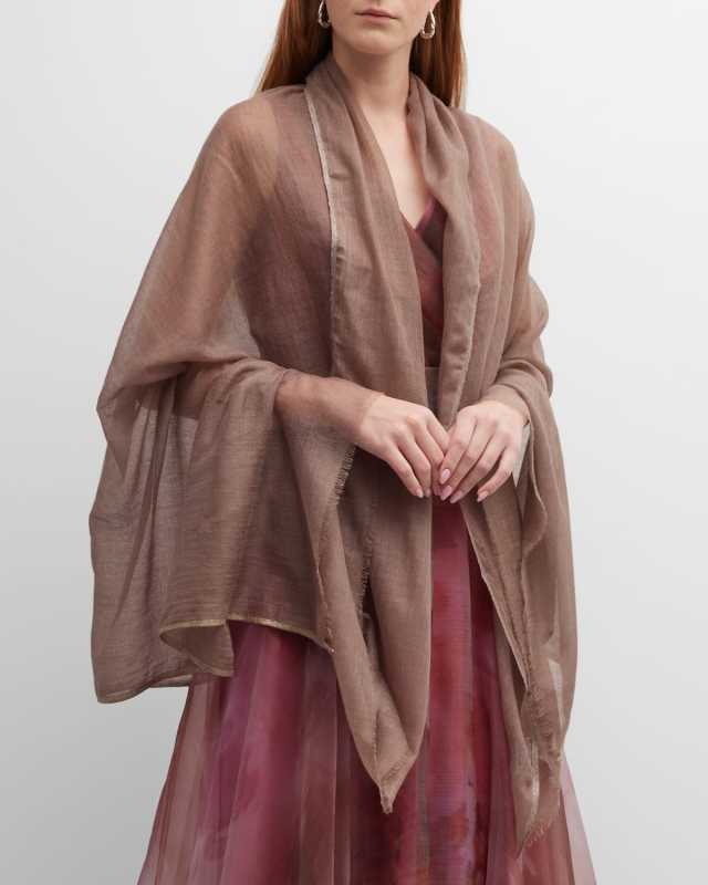 Sheer Evening Scarf With Metallic Stripe Border