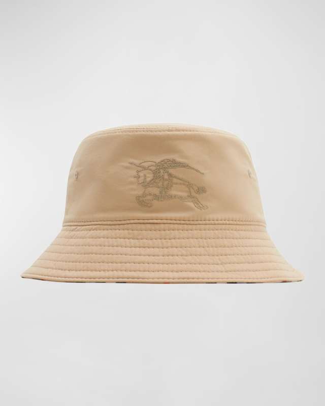 Kid's Check-Lined Reversible Bucket Hat, Size 12M