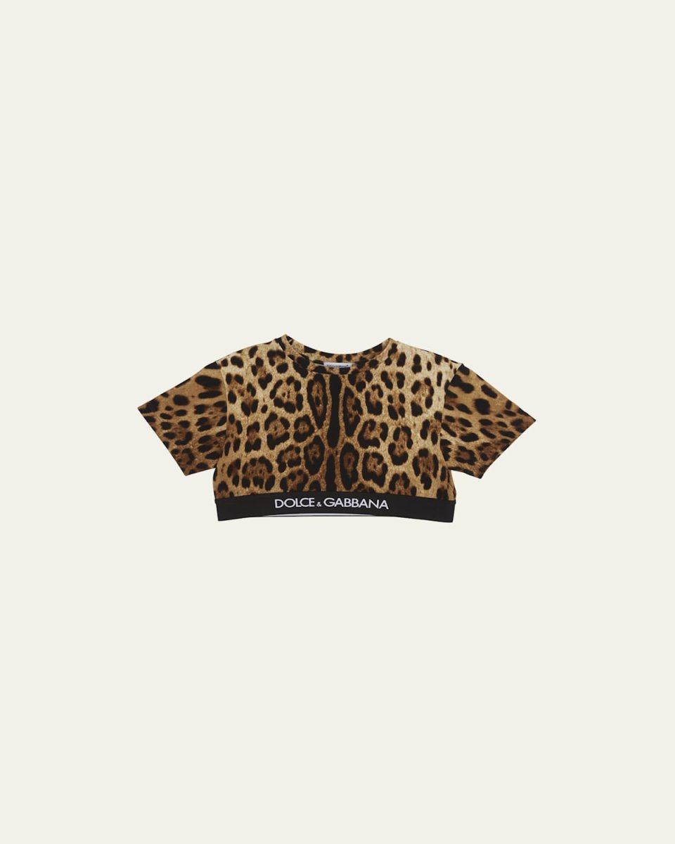 Girl's Cheetah-Print Logo-Print Trim Top, Size 8-12