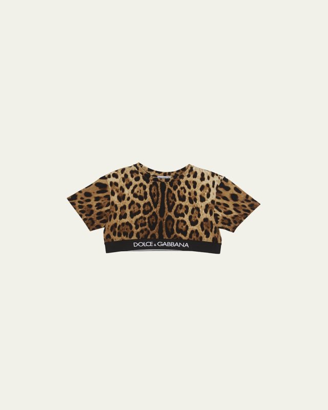 Girl's Cheetah-Print Logo-Print Trim Top, Size 8-12