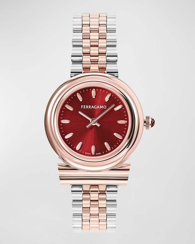 28mm Gancini Watch with Bracelet Strap, Two Tone Rose Gold