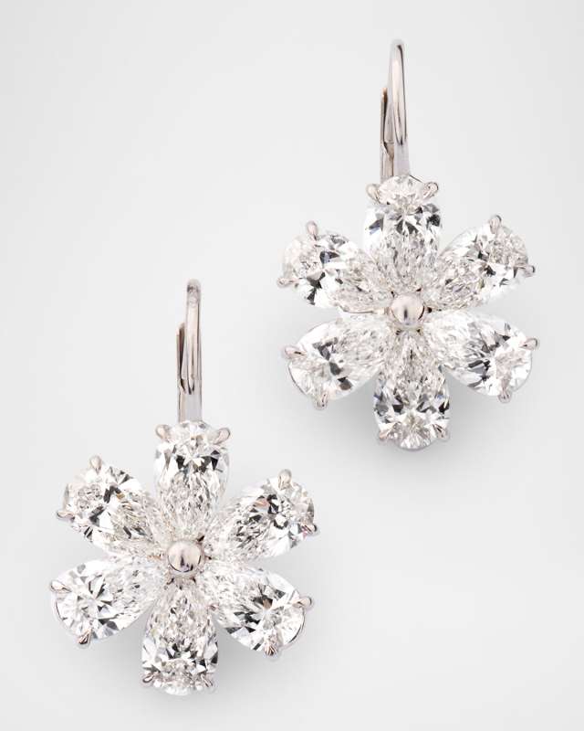 18K White Gold Flower Diamond Earrings