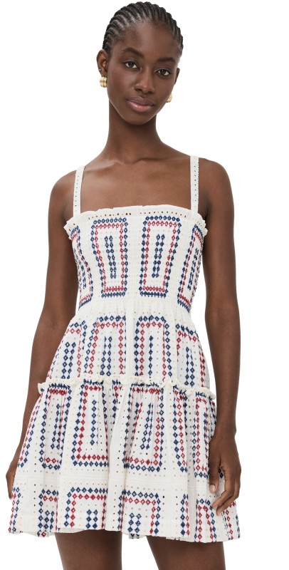 Hill House Home The Seraphina Mini Nap Dress Geo Eyelet/Red White Blue