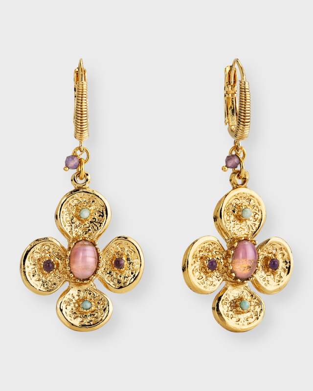 24K Gold Multi-Color Trefle Earrings