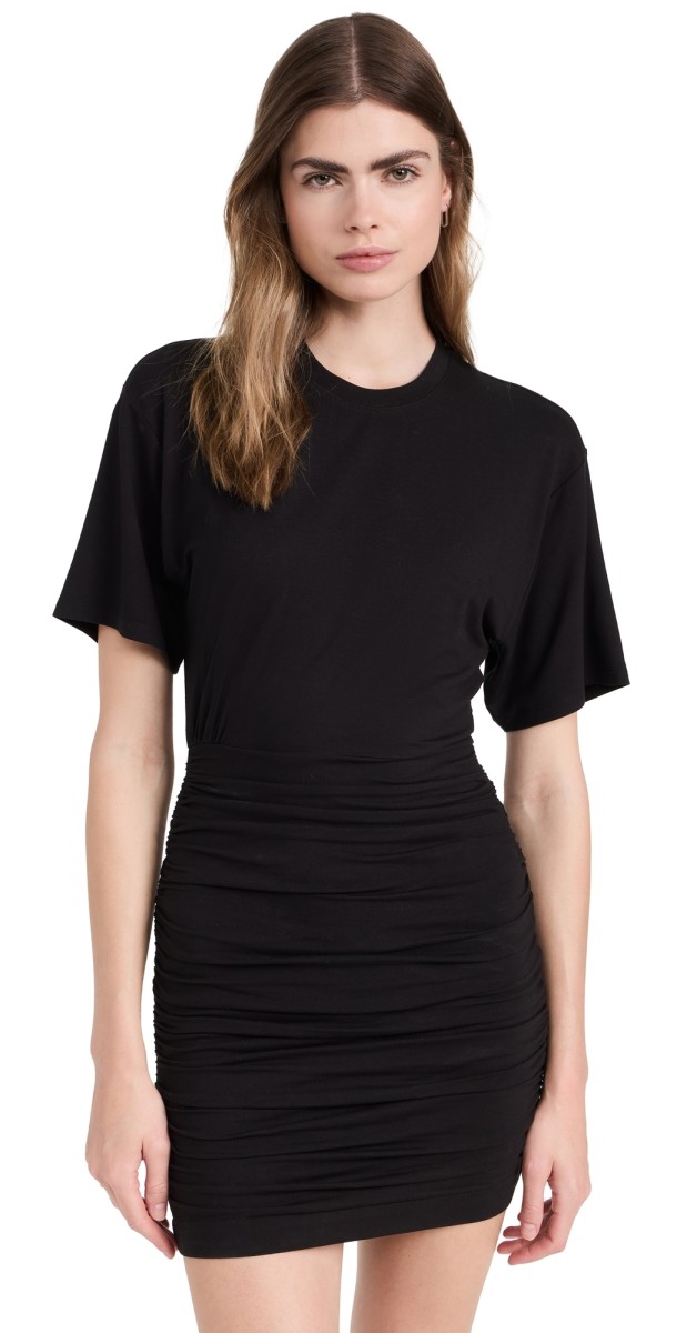 ATM Anthony Thomas Melillo Matte Jersey Short Sleeve Ruched Mini Dress Black