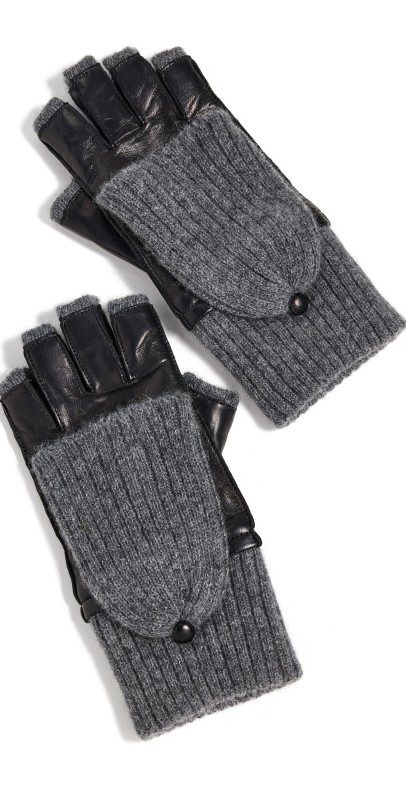 Carolina Amato Lambskin Pop Top Cashmere Gloves Black/Grey
