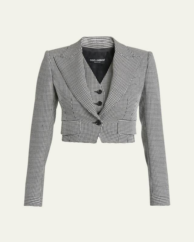 Wool Pied De Poule Cropped Jacket