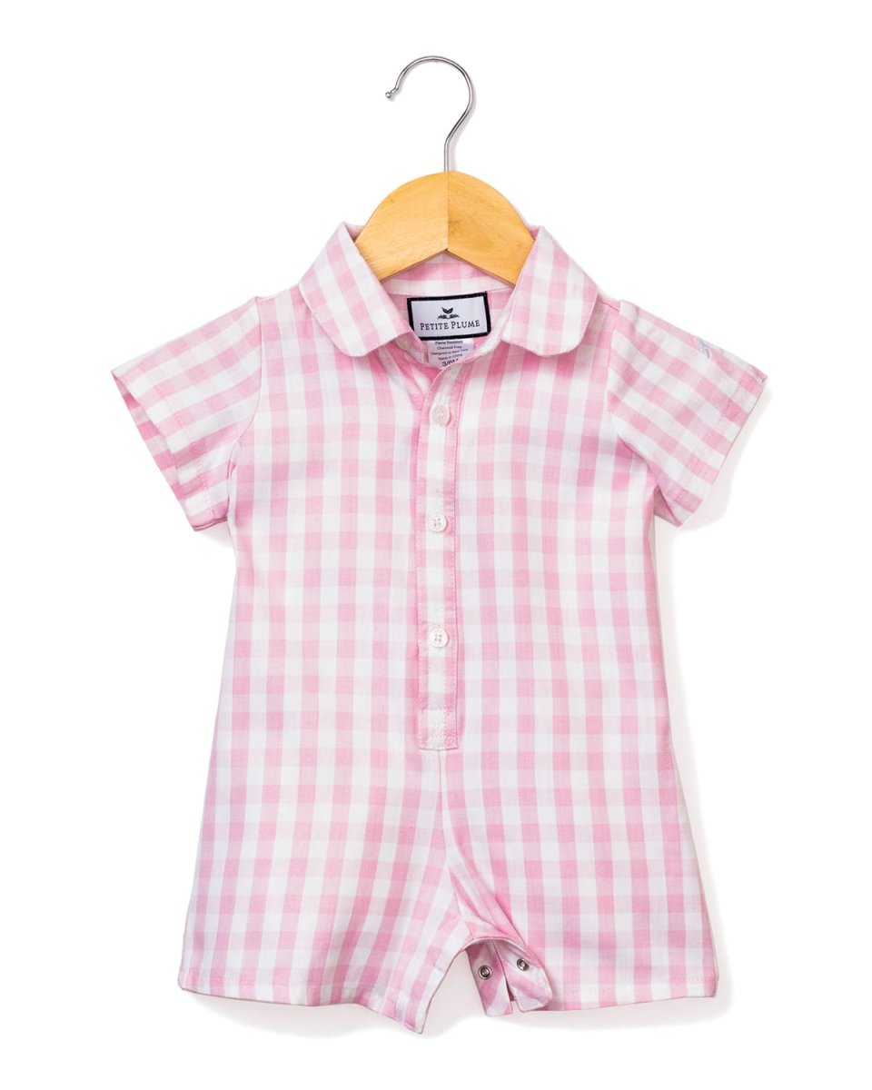 Kid's Gingham Short-Sleeve Romper, Size 0-24M