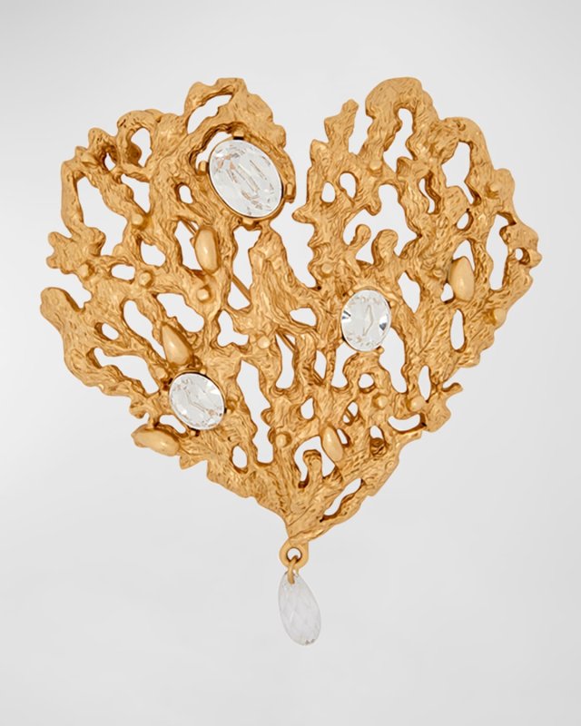 Coral Heart Brooch