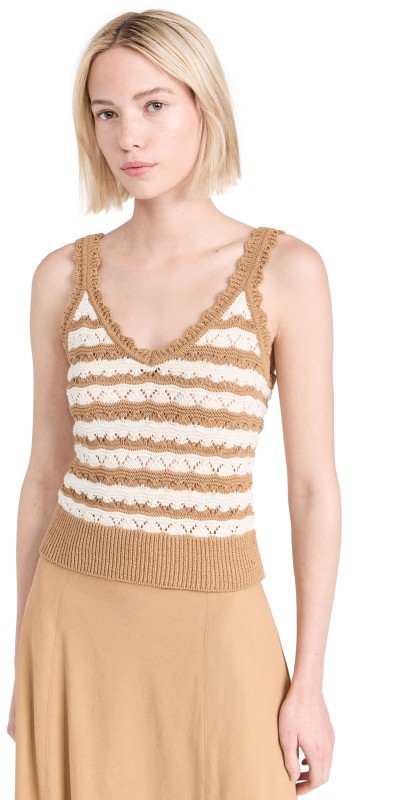 Veronica Beard Binetto Knit Tank Desert Khaki/Off-White